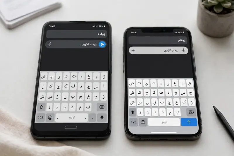 Android and iPhone showing Urdu keyboards
