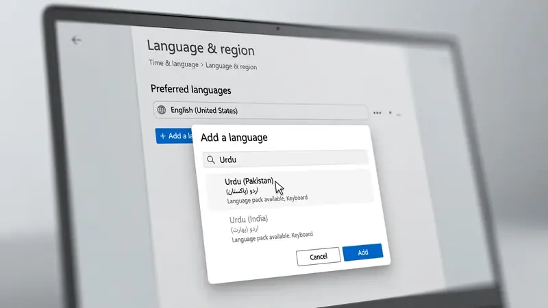 Adding Urdu as a keyboard language in laptop language settings