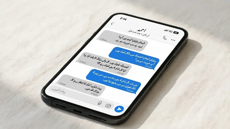 Pasted Urdu text conversation in a messaging app