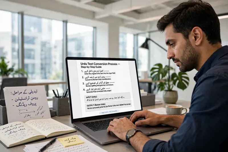 Person following Urdu text conversion process steps