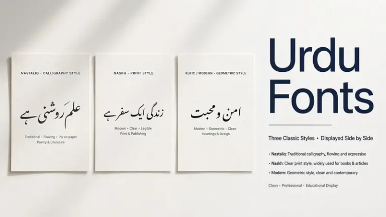 Urdu fonts in Nastaliq Naskh and modern geometric styles