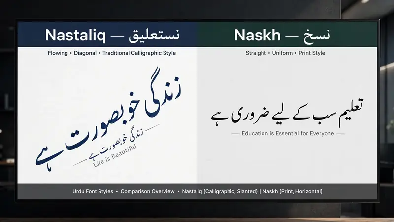 Nastaliq versus Naskh Urdu font styles comparison