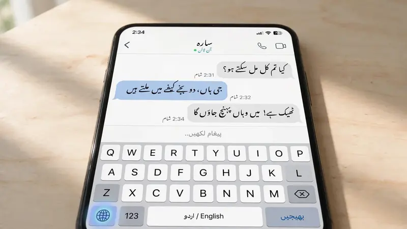 Using the globe icon to switch between Urdu and English keyboard on iPhone