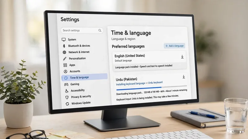 Windows settings installing Urdu Pakistan keyboard language pack