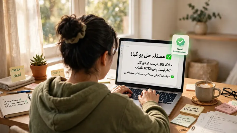 Person typing Urdu text on a laptop after fixing the keyboard problem