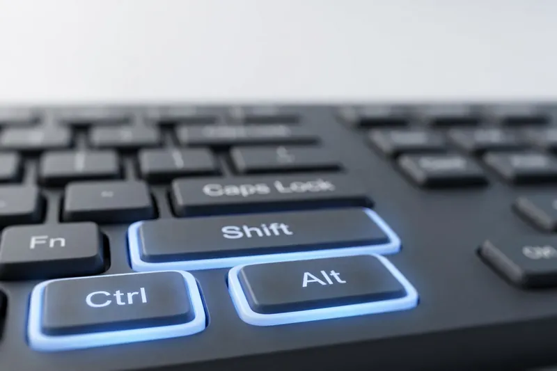 Keyboard close-up with Ctrl, Shift and Alt keys highlighted