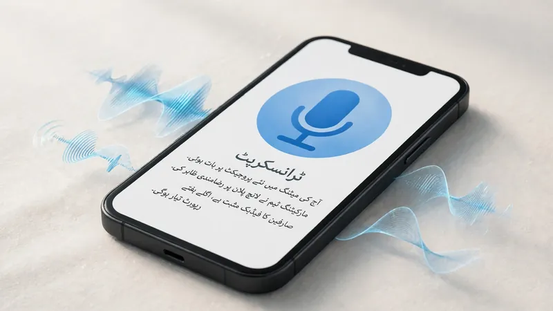 Smartphone with microphone recording Urdu speech to text live