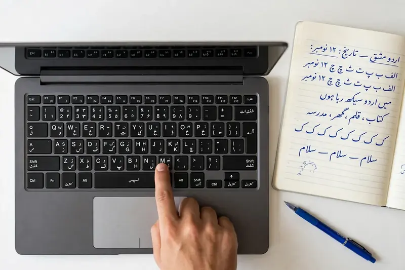 Practicing Urdu typing lessons with Urdu keyboard layout