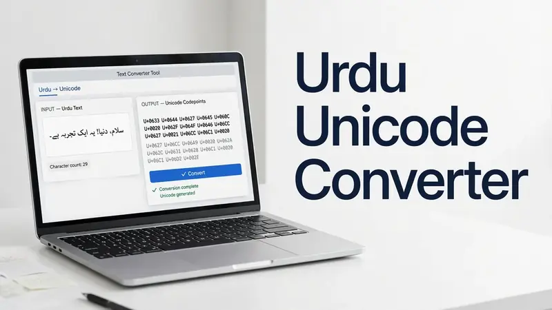 Urdu Unicode converter tool converting Urdu text on a laptop