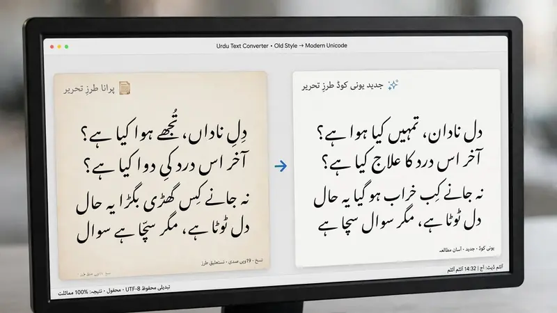 Converting old style Urdu text to modern Unicode format